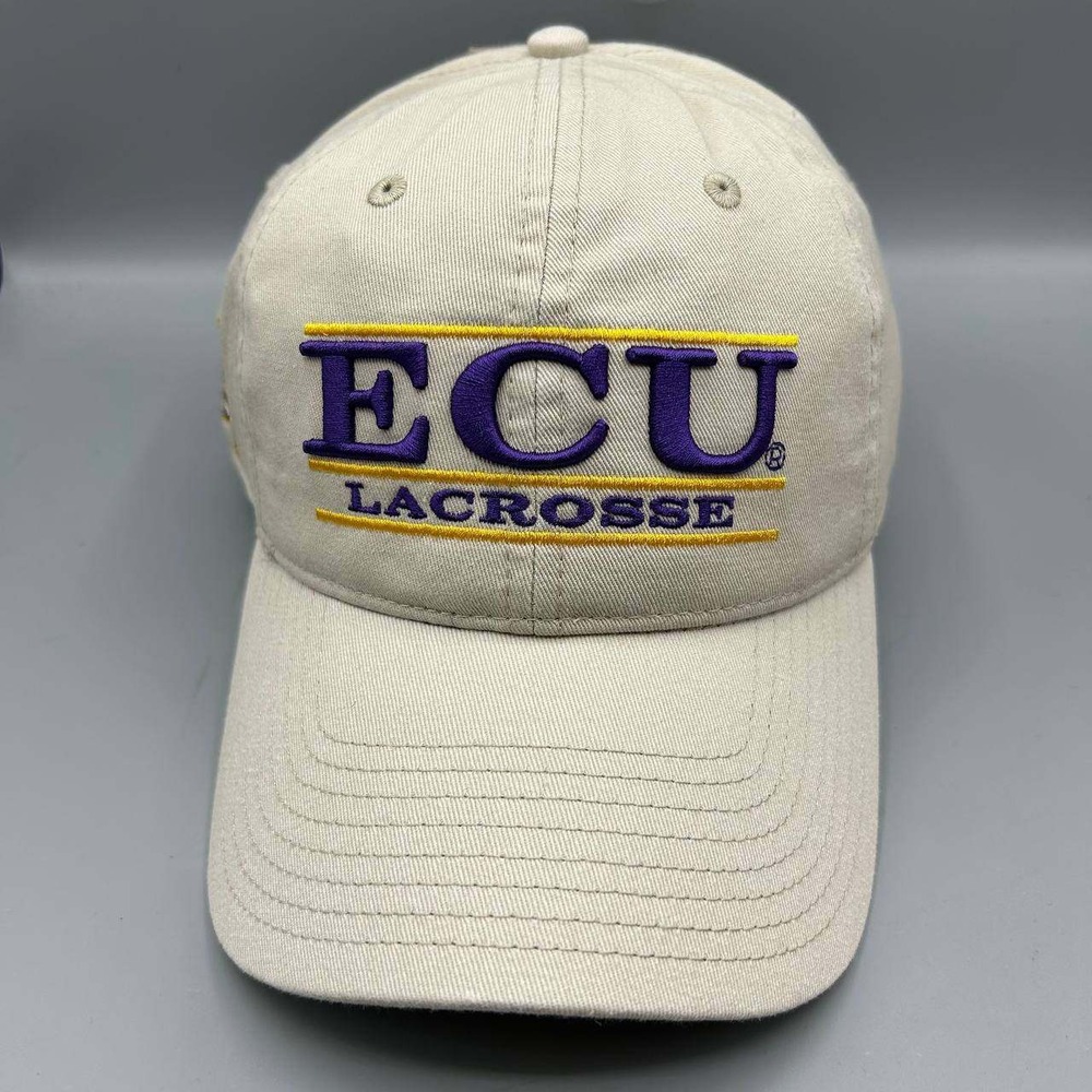 ECU Lacrosse Hat Men Beige The Game Strap Back Cap Cotton New